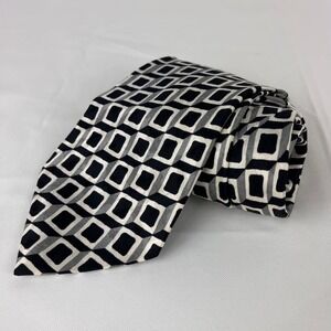 Stefano Milano 100% Silk Tie Black Gray Geometric Italy Handmade Classic